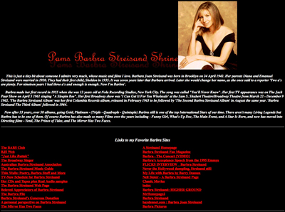 screen cap of Pam's Streisand Shrine web page