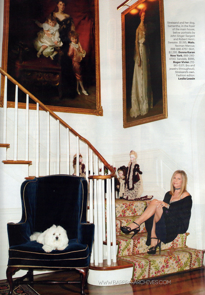 Streisand and her dog, Samantha, in the foyer of the main house.