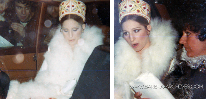 Streisand in limo surrounded by fans