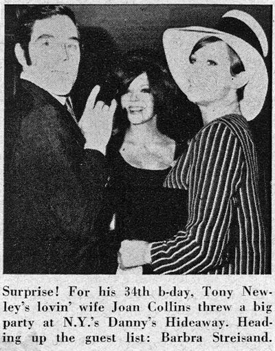 For his 34th b-day, Tony Newley's loving wife Joan Collins threw a big party at NY's Danny's Hideaway