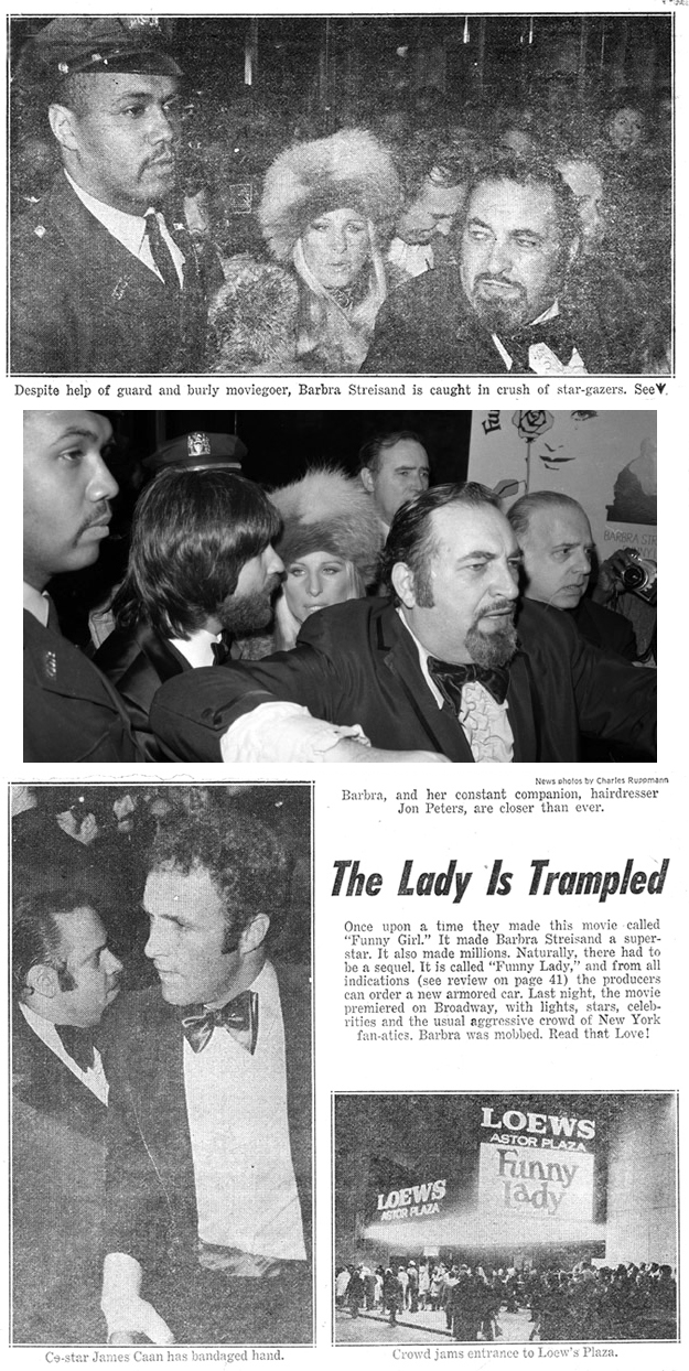 newspaper with photos of Streisand at Funny Lady premiere