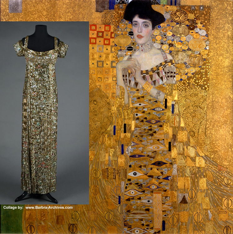 Aghayan's Klimt inspired gown and original Klimt painting