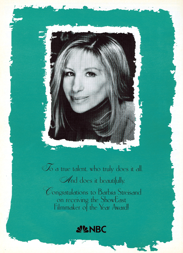 To a true talent who truly does it all. And does it beautifully. Congratulations to Barbra Streisand on receving the ShowEast Filmmaker of the Year Award! NBC